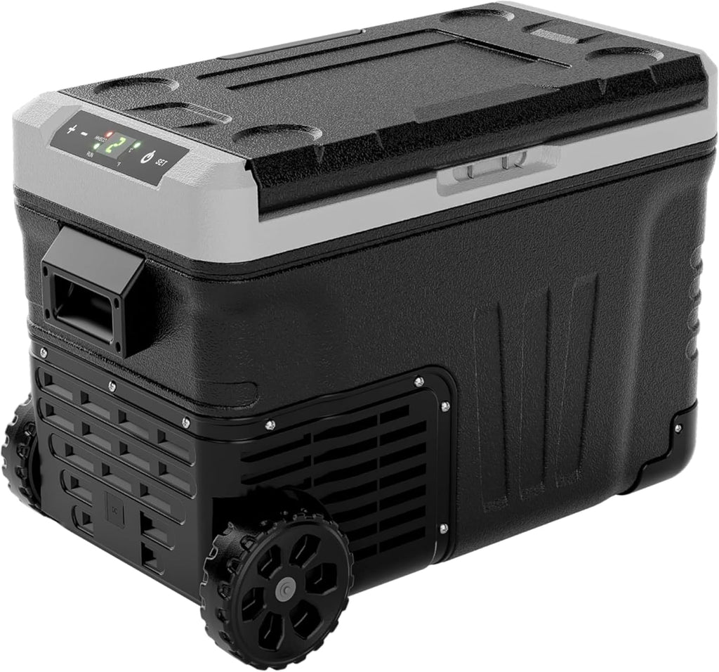 Réfrigérateur EUHOMY 12V, 53 qt (50 litres) Congélateur électrique Congélateur portable 12V Congélateur avec roulettes et 2 paniers