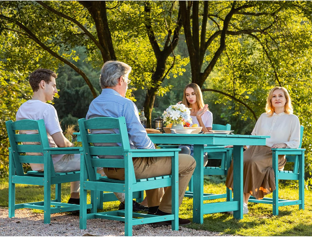 Ensemble de salle à manger d'extérieur en PEHD, 7 pièces, avec table découpée pour parasol et 6 chaises