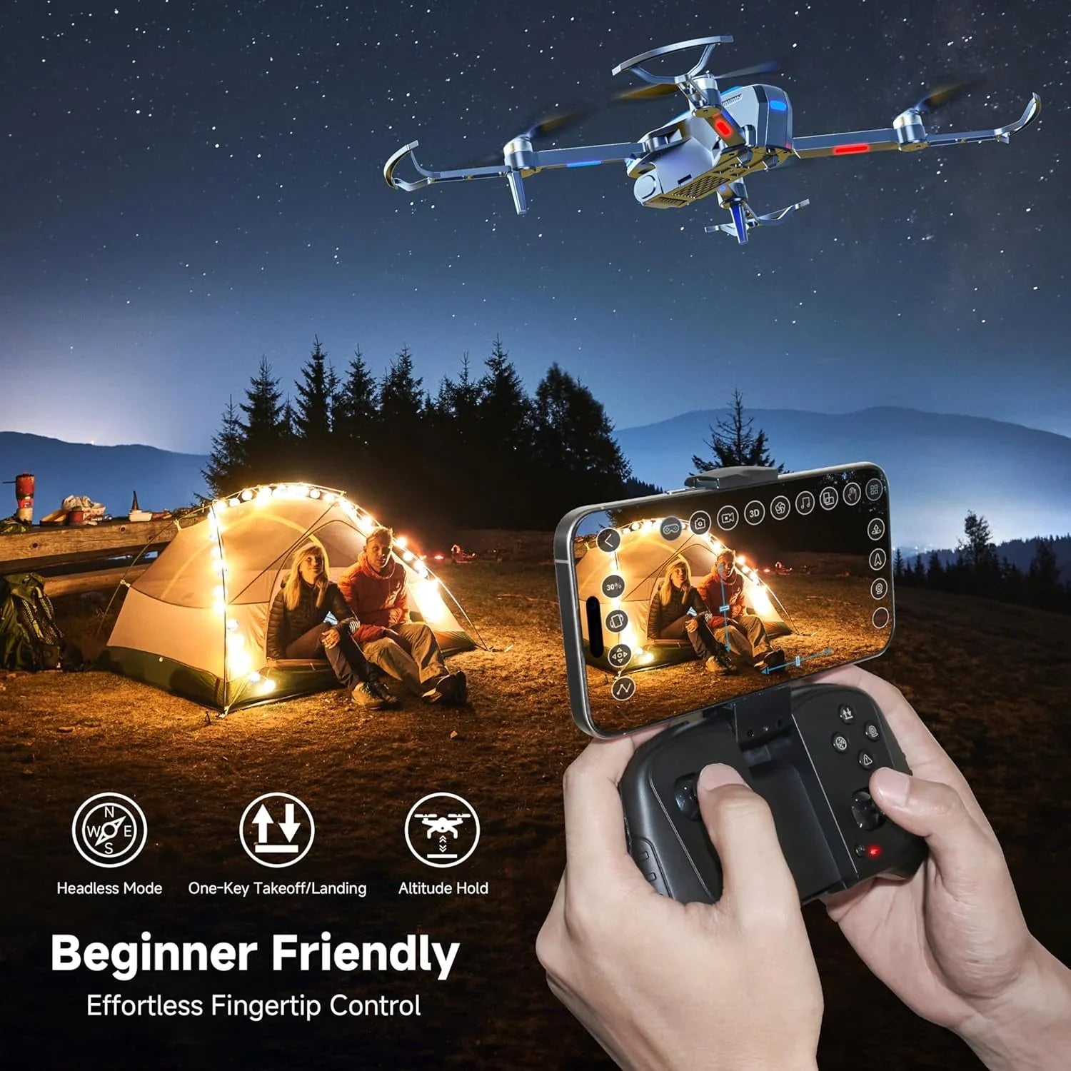 Drone adulte avec caméra, drone à moteur sans balais 4K, adapté aux enfants débutants, quadricoptère télécommandé pliable FPV