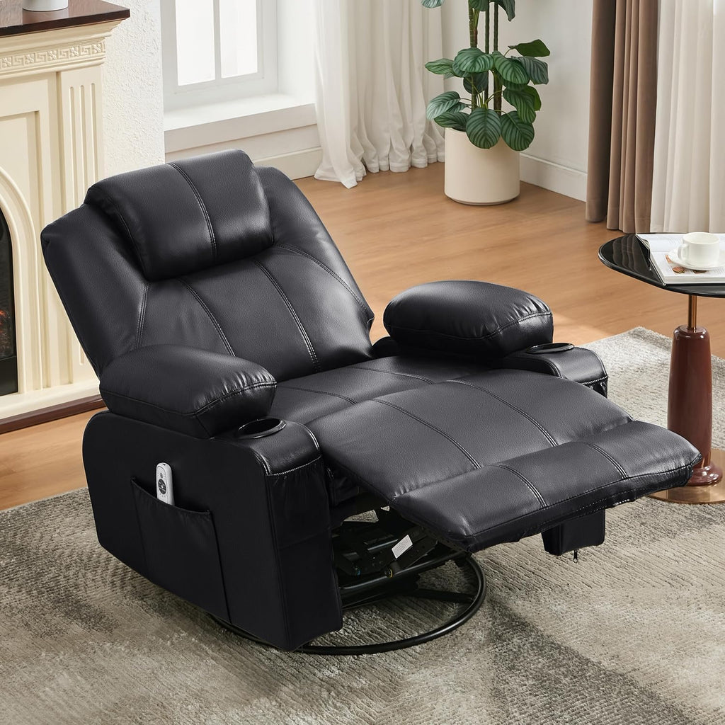 Grand fauteuil inclinable pivotant à bascule avec fonction chauffage et massage, canapé simple pivotant à 360 degrés