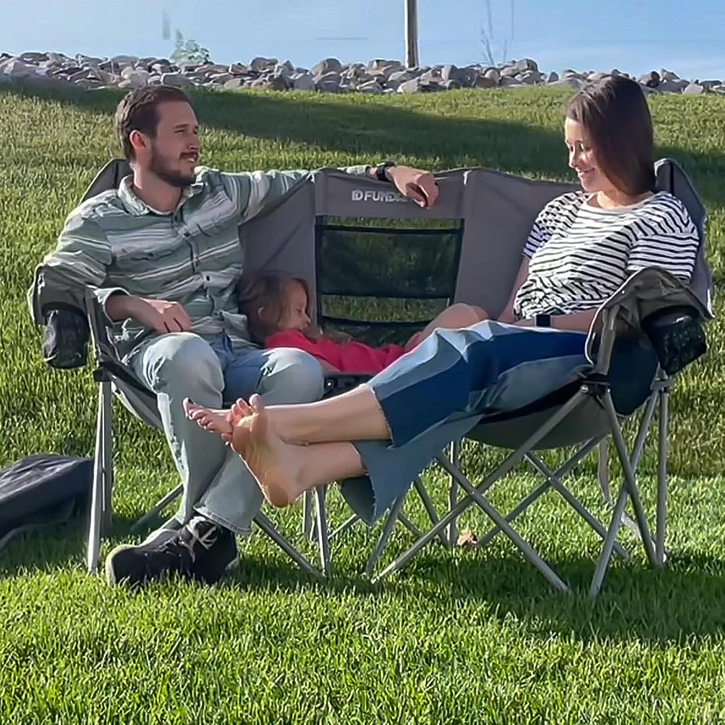 Chaise de camping double avec glacière Chaise de camping pliante extra large pour 3 personnes avec capacité de charge de 1 000 livres
