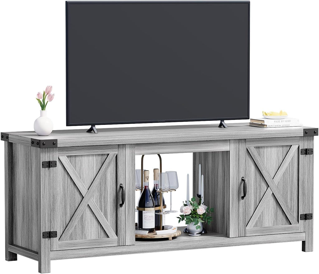 YESHOMY tv-meubel met open haard en twee schuifdeuren, opbergkasten voor tv's tot 65 inch en groter, entertainmentmeubel, mediameubel voor de woonkamer, 58 inch 