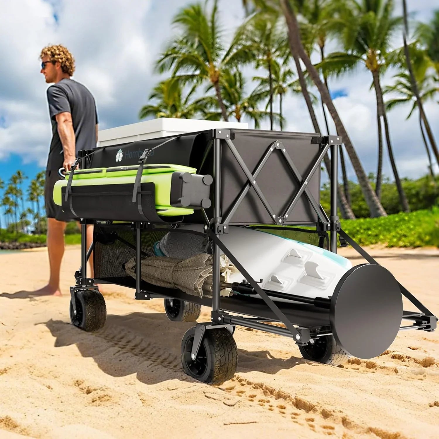 Chariot de voyage pliable extra large de 48 pouces, capacité de 254 kg, chariot utilitaire robuste de 350 L avec freins et roues tout-terrain.