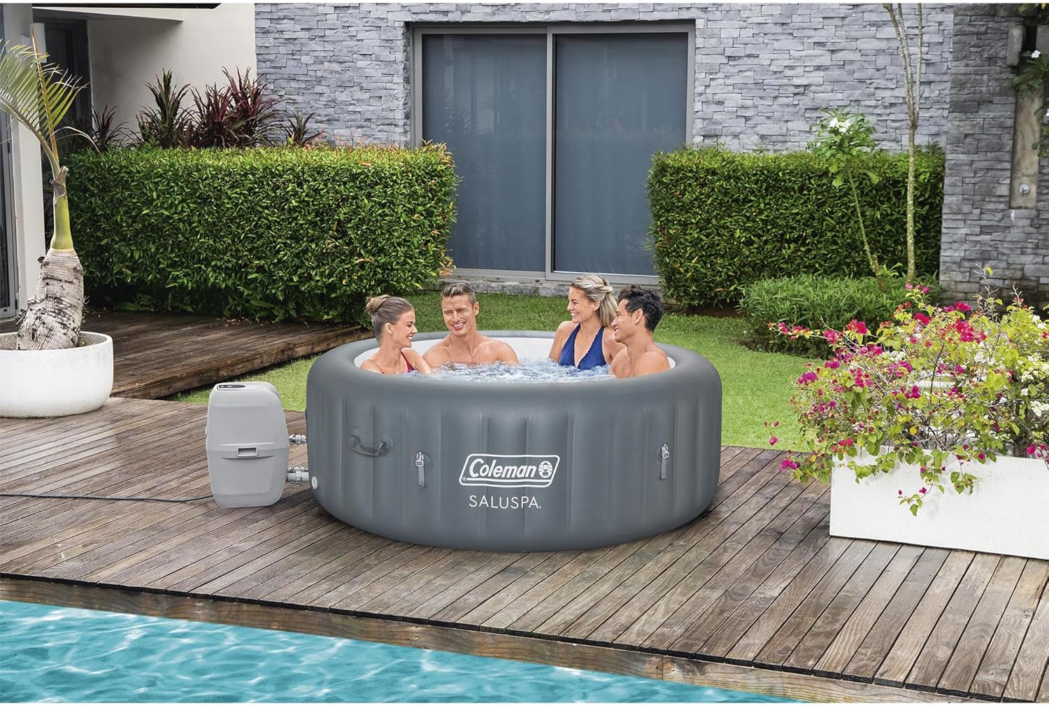 Spa gonflable d'extérieur Bestway Palm Springs EnergySense Smart AirJet Plus pour 4 à 6 personnes avec 140 AirJets et couverture isolante