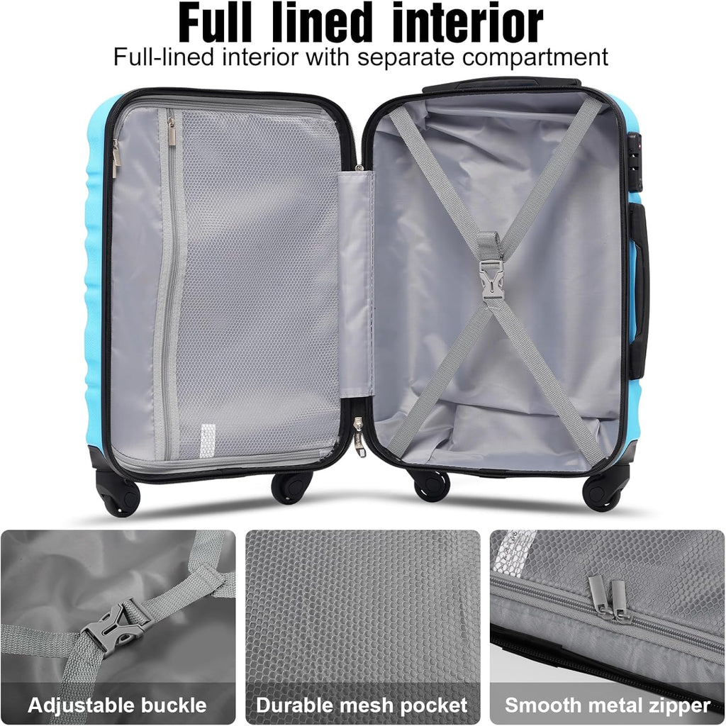 Ensemble de bagages LONG VACANCES 6 pièces : valise cabine rigide en ABS et PC, roulettes pivotantes et fermeture éclair YKK, cadenas TSA