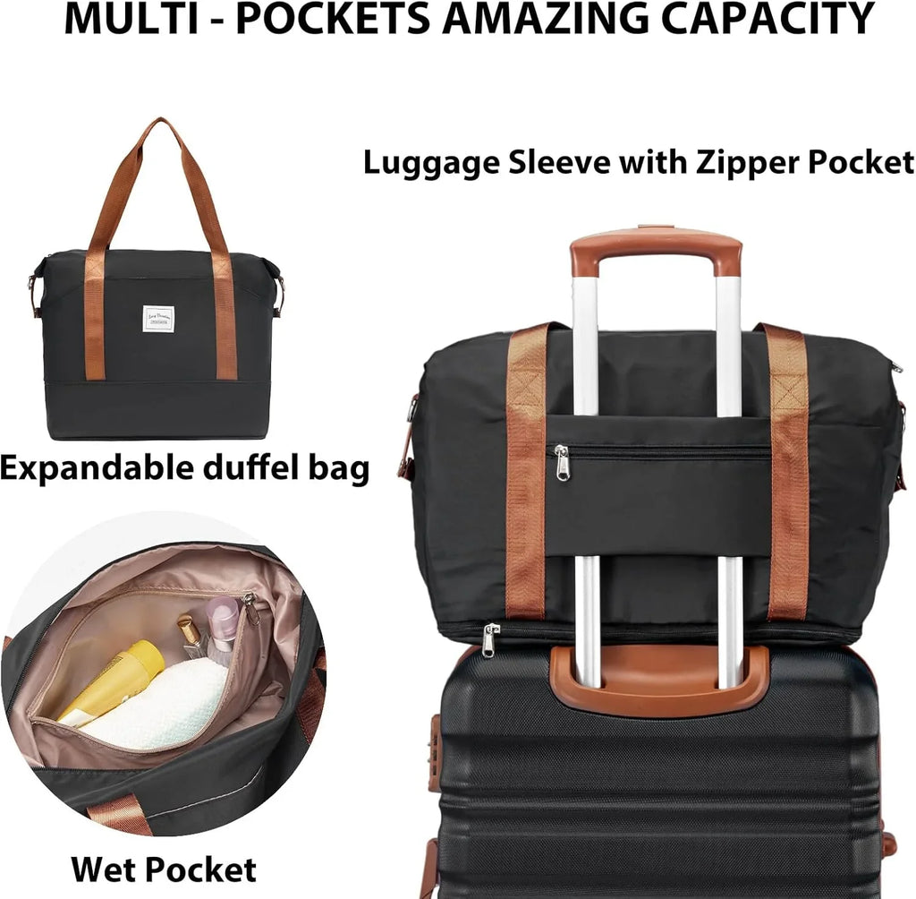 Ensemble de bagages LONG VACANCES 6 pièces : valise cabine rigide en ABS et PC, roulettes pivotantes et fermeture éclair YKK, cadenas TSA