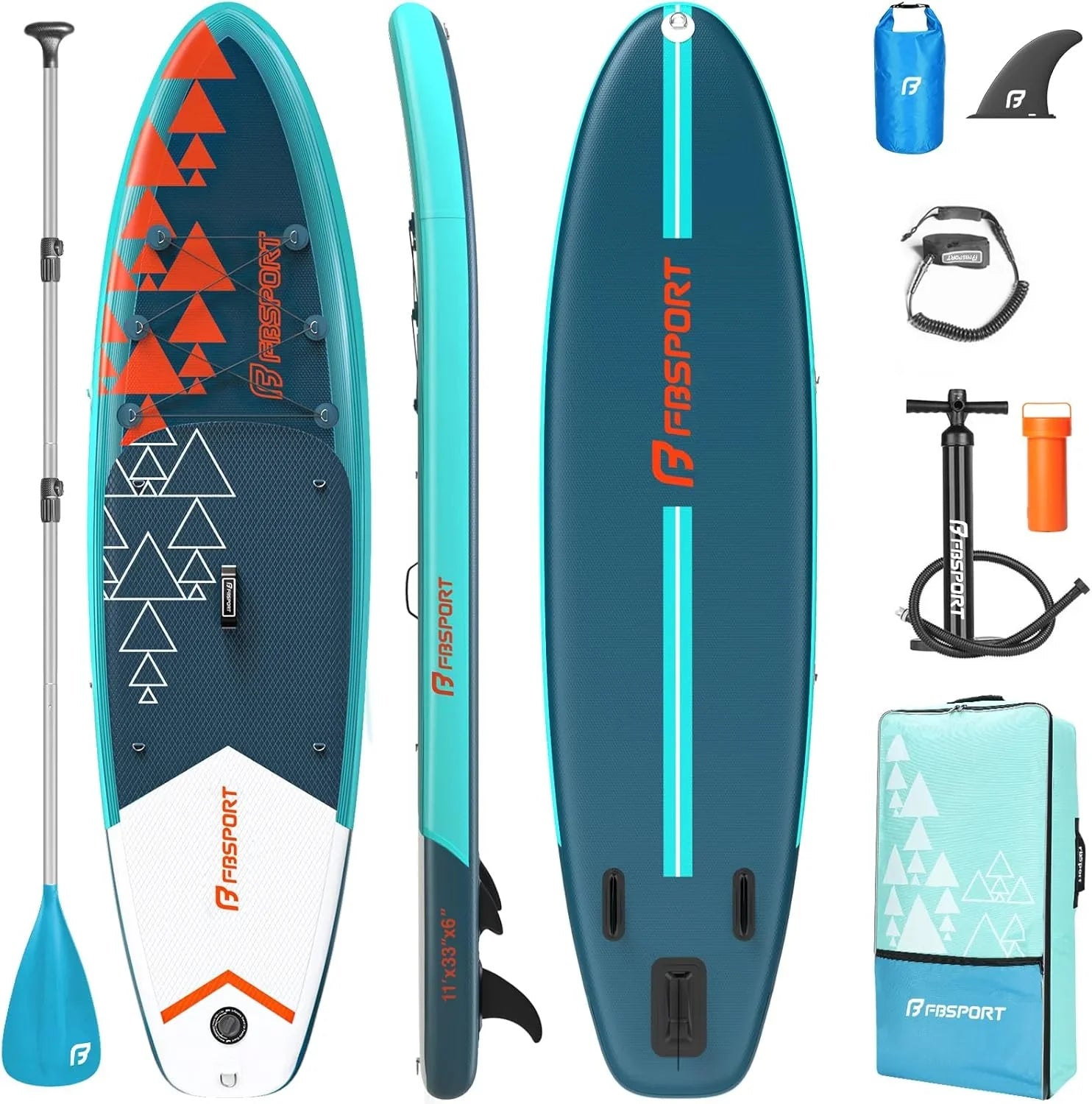 Planche de stand up paddle FBSPORT Premium 11', planche de yoga, contrôle du surf, pont antidérapant, attache, pagaie et pompe