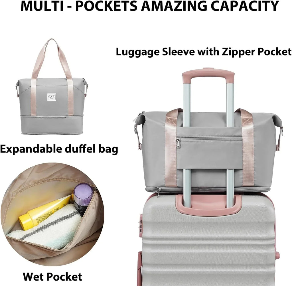 Ensemble de bagages LONG VACANCES 6 pièces : valise cabine rigide en ABS et PC, roulettes pivotantes et fermeture éclair YKK, cadenas TSA