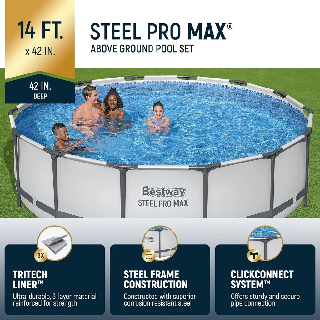 Kit de piscine hors sol extérieure à cadre métallique rond Steel Pro MAX 10' x 30'