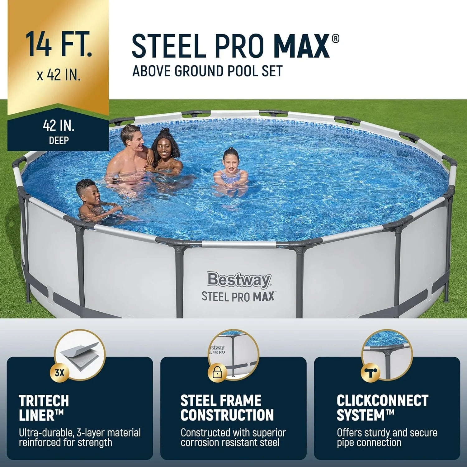 Kit de piscine hors sol extérieure à cadre métallique rond Steel Pro MAX 10' x 30'