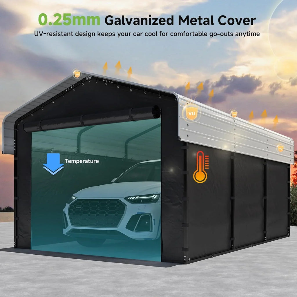 Abri d'auto en métal robuste de 10'x15', abri de garage extérieur avec cadre plus lourd