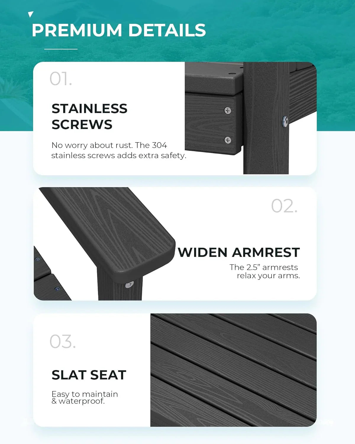 Ensemble de salle à manger d'extérieur en PEHD, 7 pièces, avec table découpée pour parasol et 6 chaises