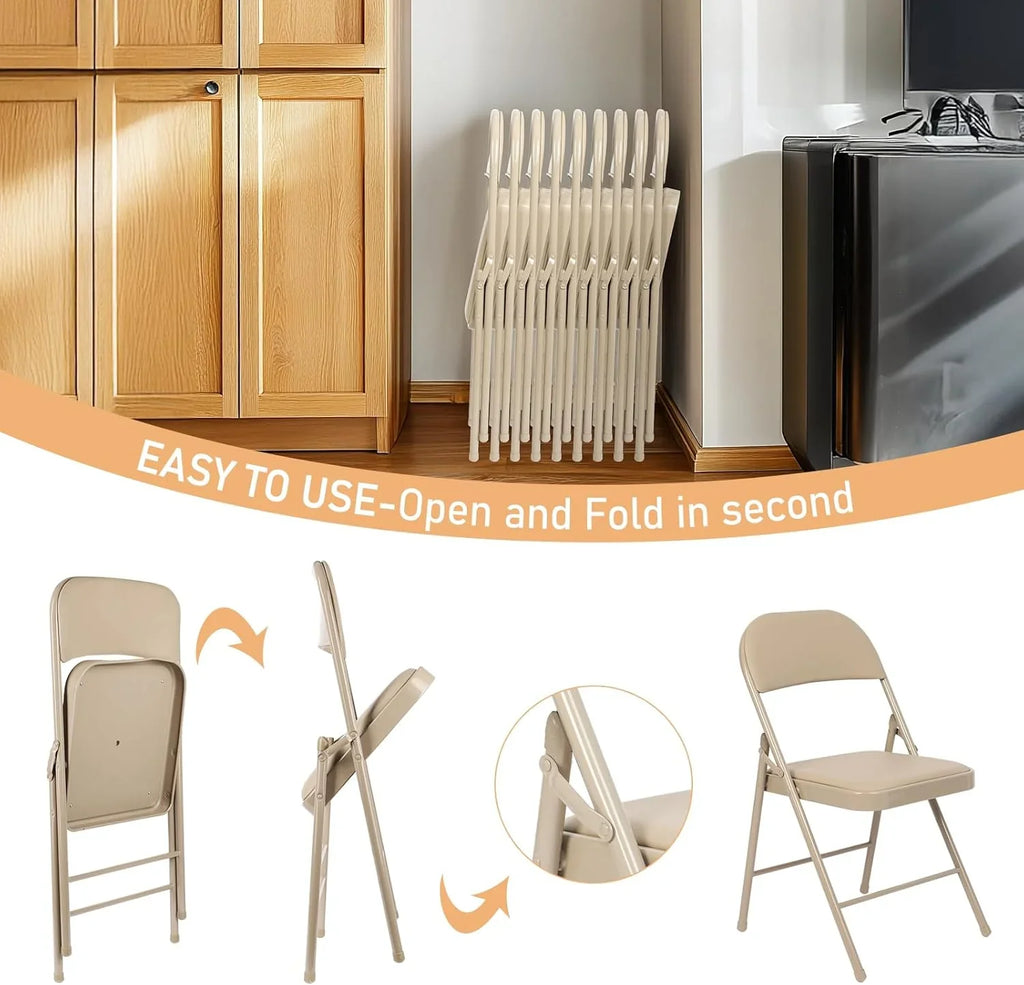 Lot de 6 chaises pliantes noires avec chaises en cuir pour événements intérieurs et extérieurs, chaises rembourrées pour bureau, mariage, fête