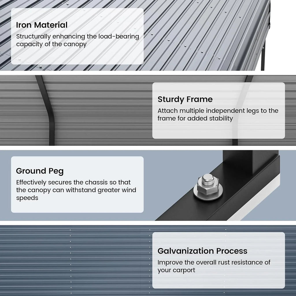 Abri d'auto en métal robuste de 10'x15', abri de garage extérieur avec cadre plus lourd