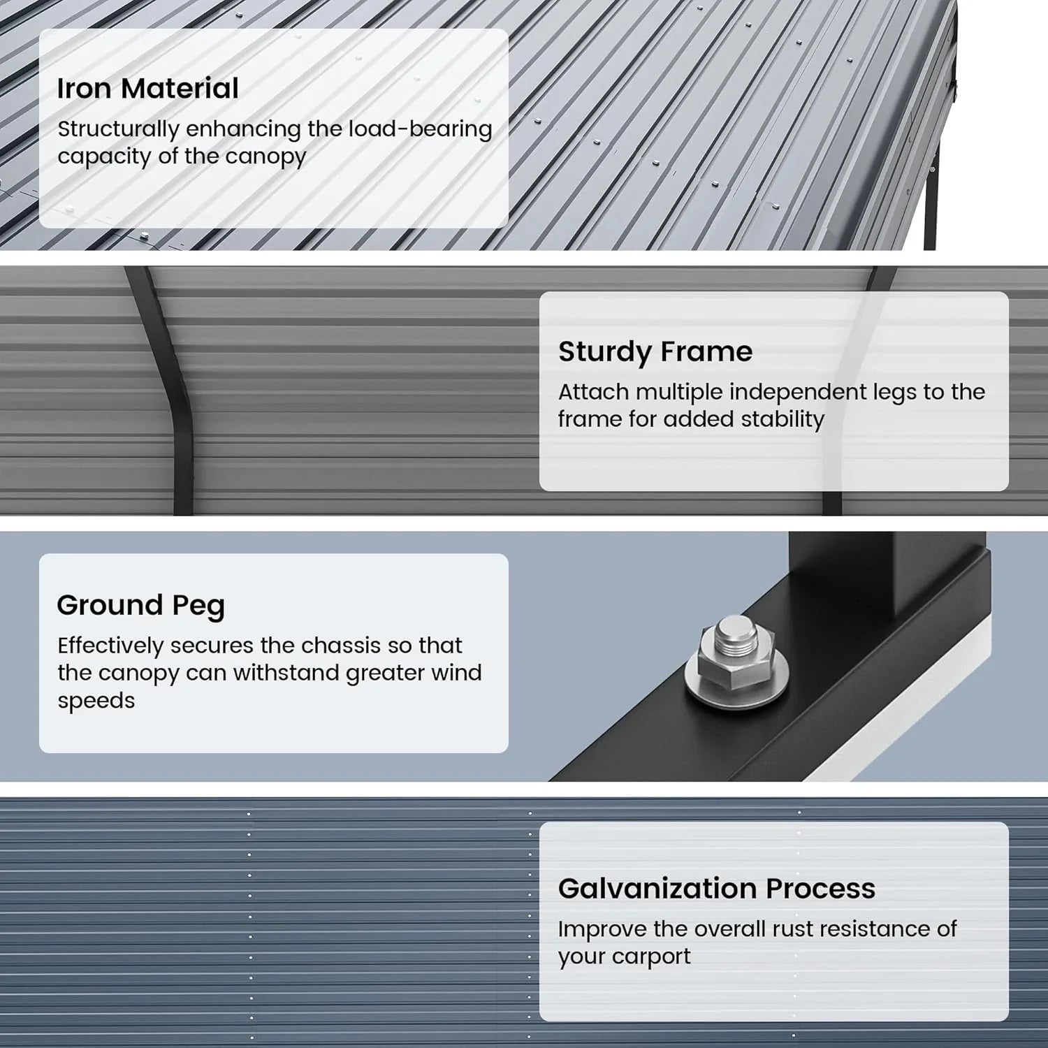 Abri d'auto en métal robuste de 10'x15', abri de garage extérieur avec cadre plus lourd