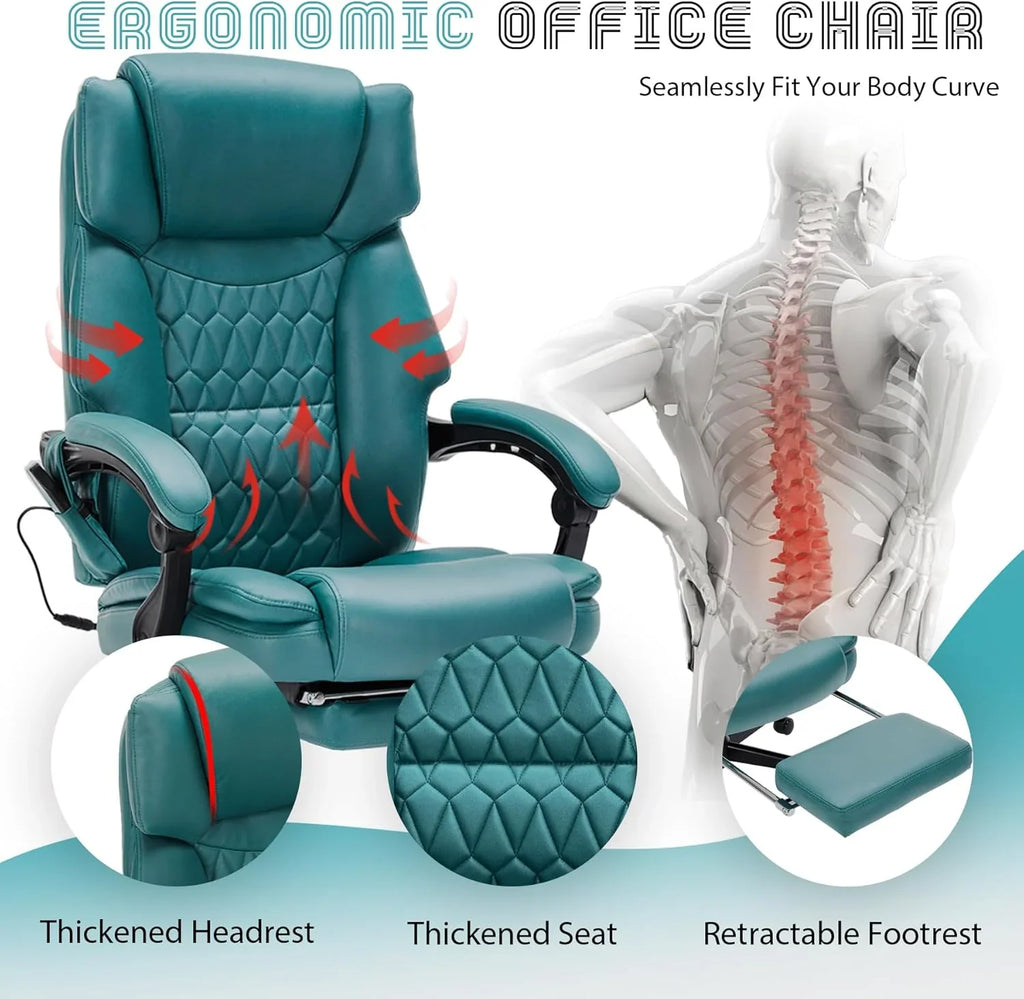 Fauteuil de bureau massant avec repose-pieds, vibration à 6 points et chauffage, fauteuil de bureau exécutif à domicile