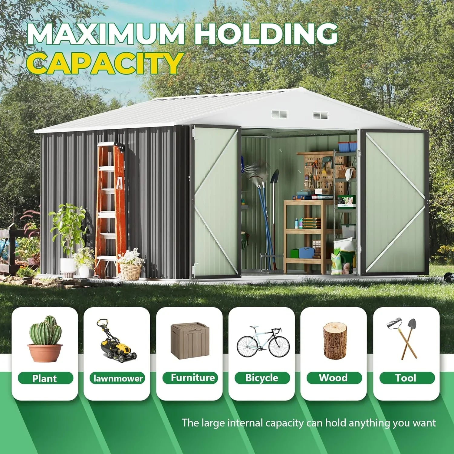 Abri de jardin extérieur Devoko 5 x 3 pi verrouillable en métal