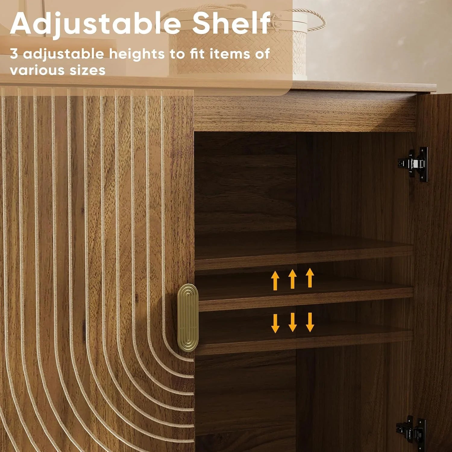 Buffet en noyer, meuble de salle à manger indépendant avec design de canal de câble, meuble de rangement en bois avec étagères réglables