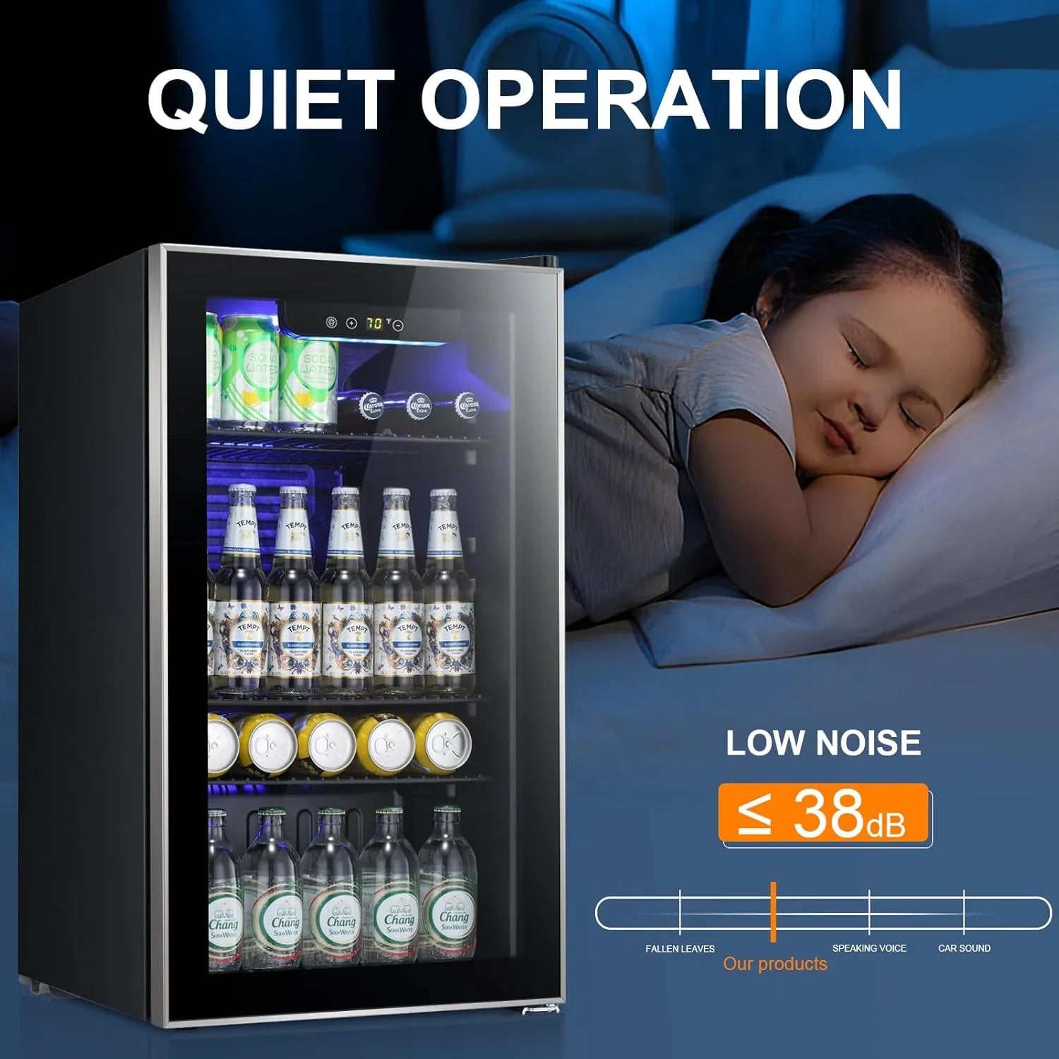 Réfrigérateur à boissons NJStar 68 canettes, mini-réfrigérateur à porte vitrée pour bière, boissons et vin, petit réfrigérateur autonome