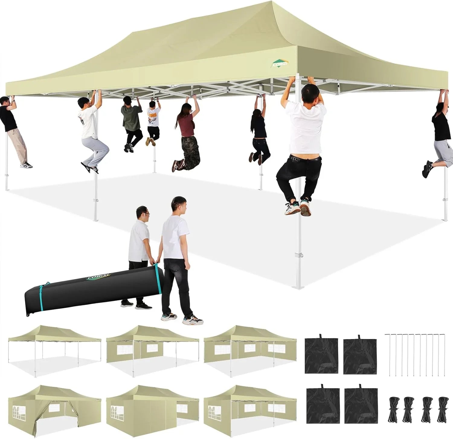 Tente pop-up robuste COBIZI 10x20 avec 6 parois latérales, facile à installer