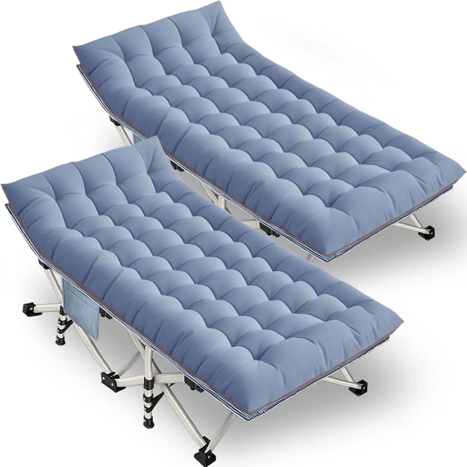 Lot de 2 lits de camping avec matelas, lits de couchage confortables, lits de camping pour adultes, lits pliants pour 2 personnes, lits de couchage robustes