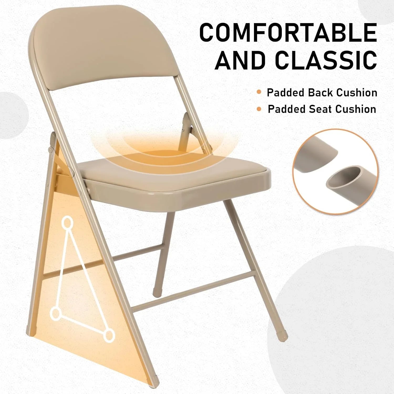 Lot de 6 chaises pliantes noires avec chaises en cuir pour événements intérieurs et extérieurs, chaises rembourrées pour bureau, mariage, fête