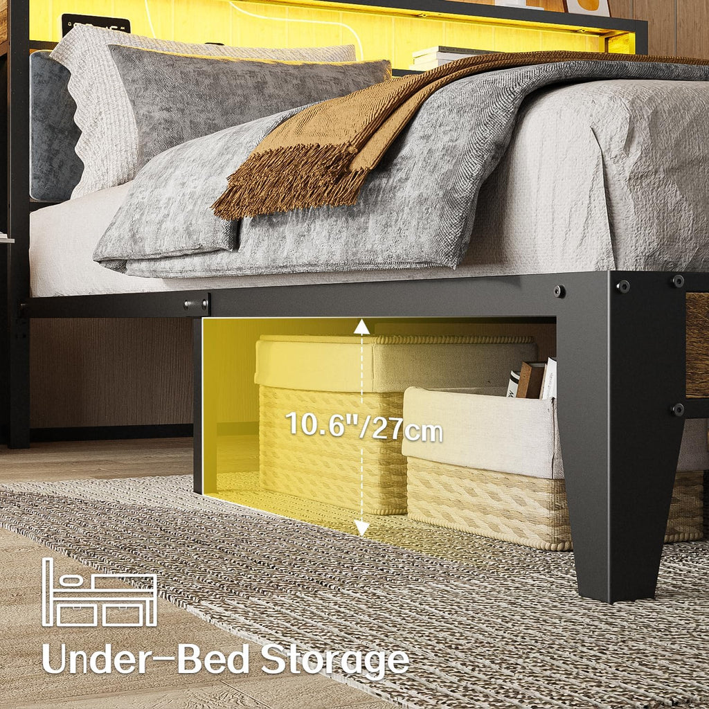 Cadre de lit simple OLEVS avec tête de lit et station de charge de type C