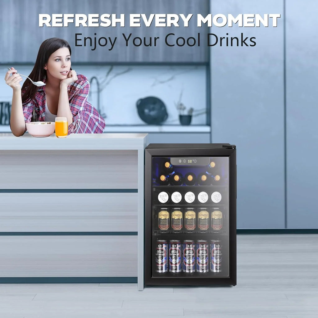 Mini-réfrigérateur 130 canettes, 3,2 pi³, pour boissons, sodas, vin, bière, température réglable pour le bureau et la maison.