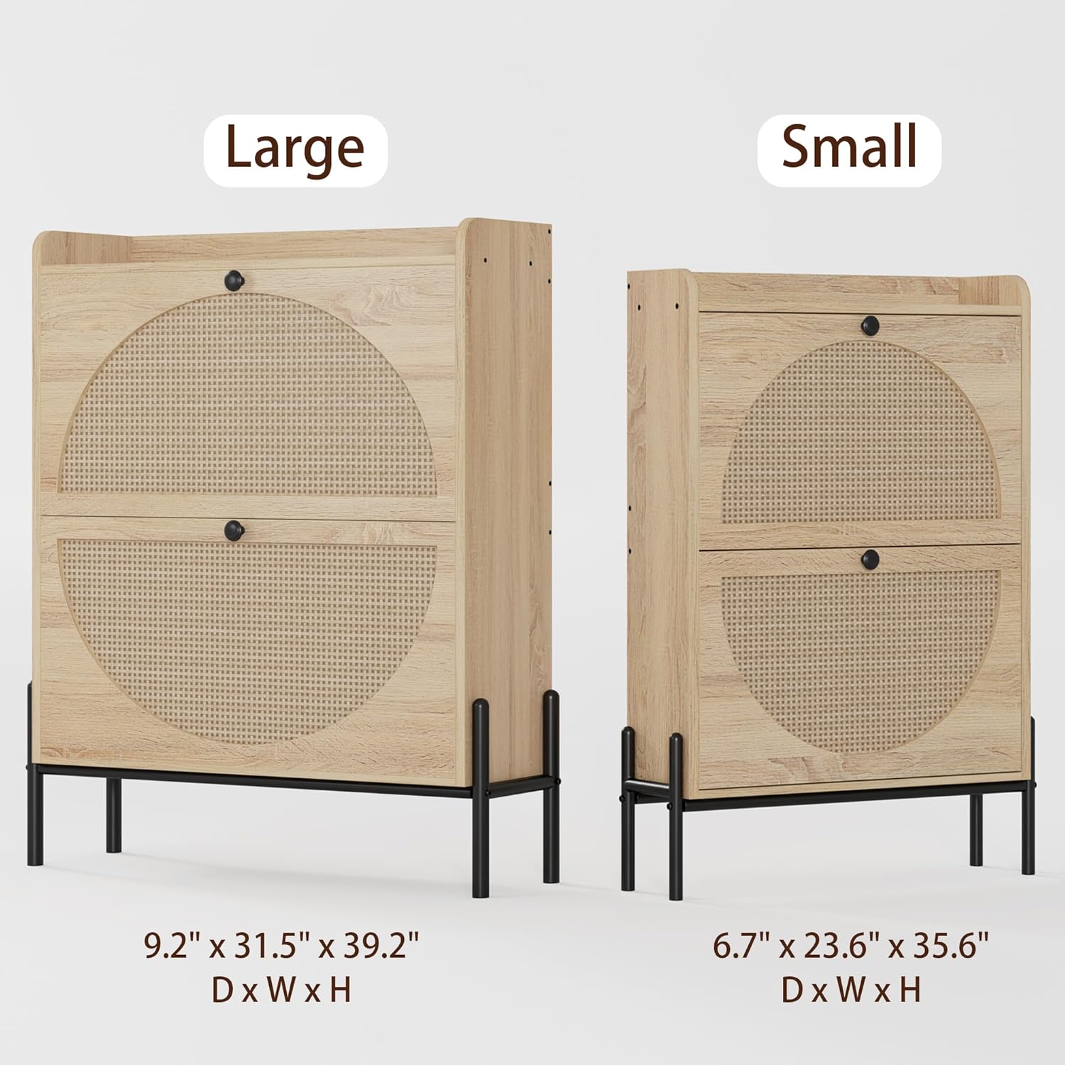 Meuble à chaussures IRONCK avec 2 tiroirs rabattables, meuble de rangement à chaussures indépendant en bois