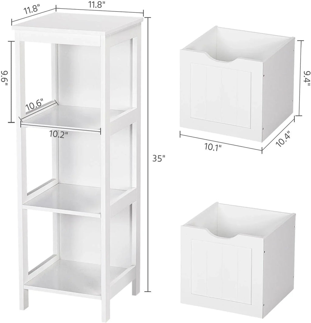 Meuble de salle de bain au sol, meuble de rangement en bois avec 2 tiroirs, support de rangement latéral multifonctionnel