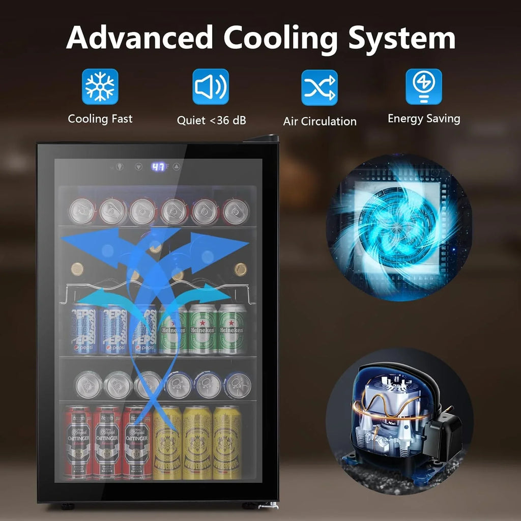 Mini-réfrigérateur 130 canettes, 3,2 pi³, pour boissons, sodas, vin, bière, température réglable pour le bureau et la maison.