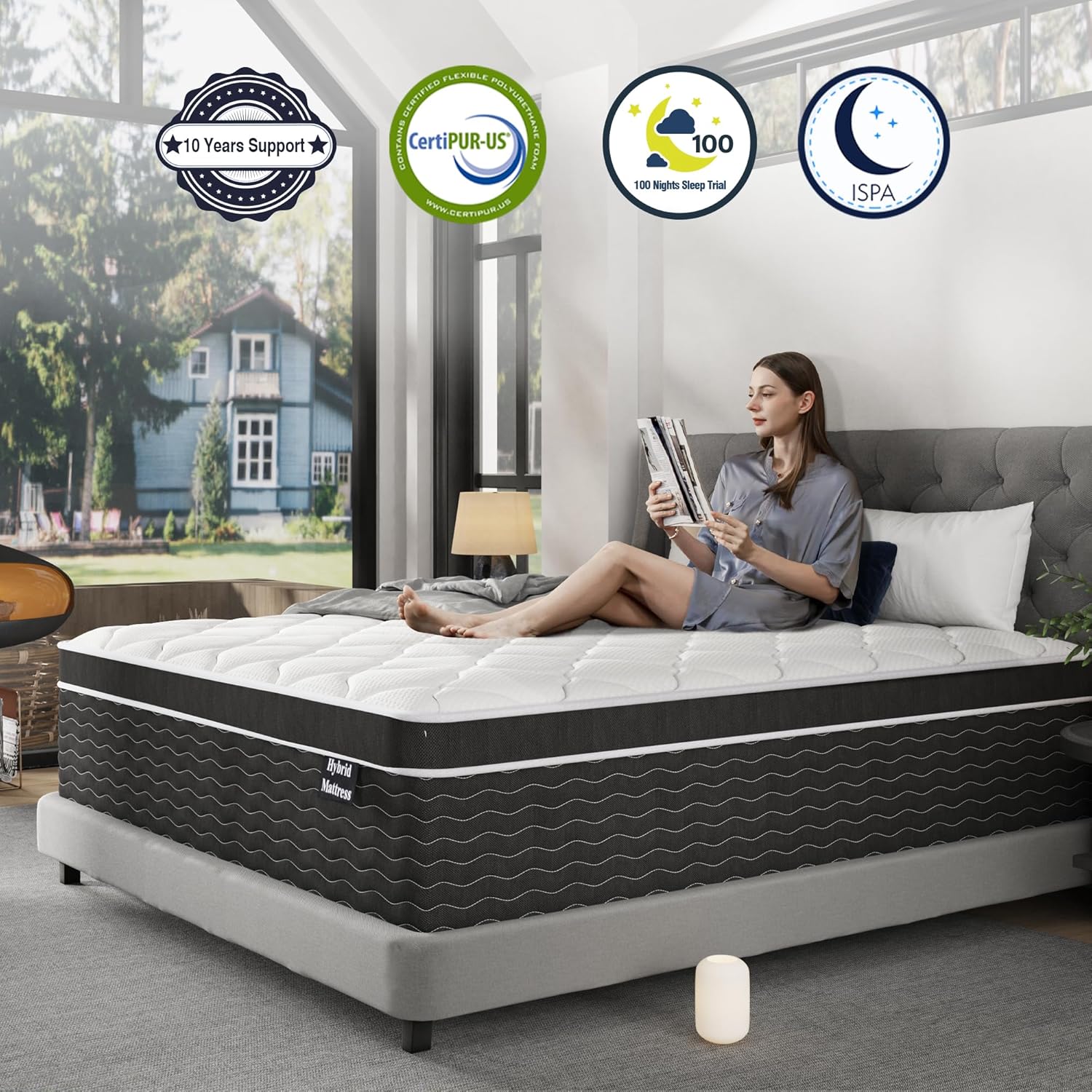 Matelas double, matelas double de 10 pouces dans une boîte, matelas hybride moyennement moelleux