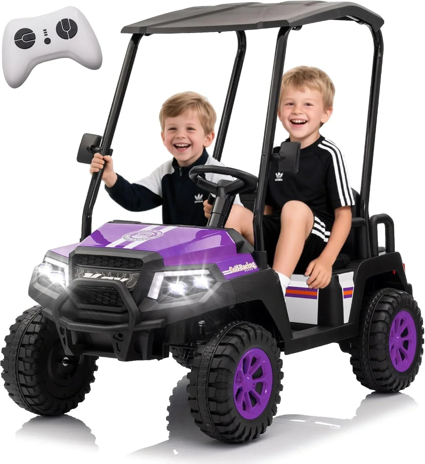 Voiturette de golf pour enfants 24 V 7 Ah avec télécommande, auvent amovible et suspension à ressorts aux 4 roues