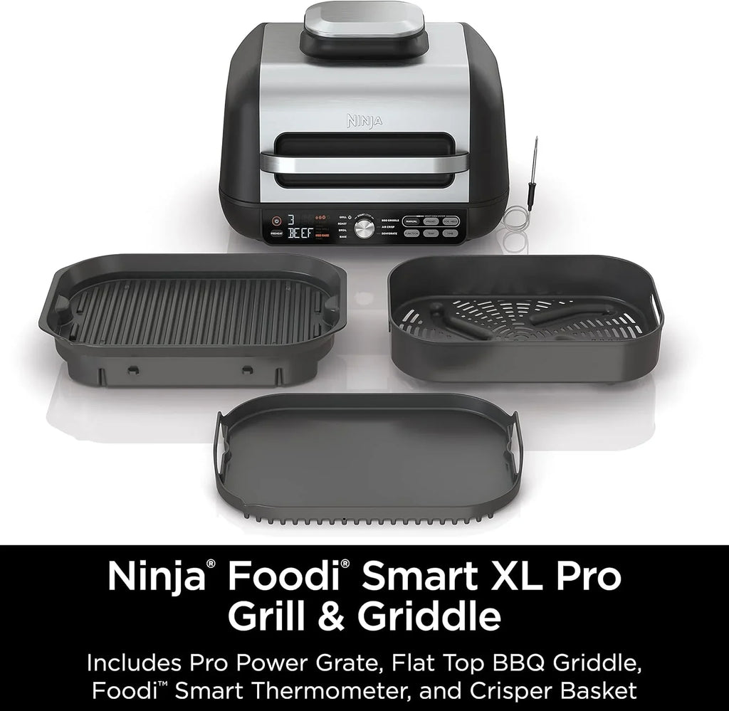 Gril d'intérieur Ninja Foodi Smart XL 6 en 1 avec friture à air, cuisson au four, rôtissage, grillage et déshydratation, thermomètre intelligent