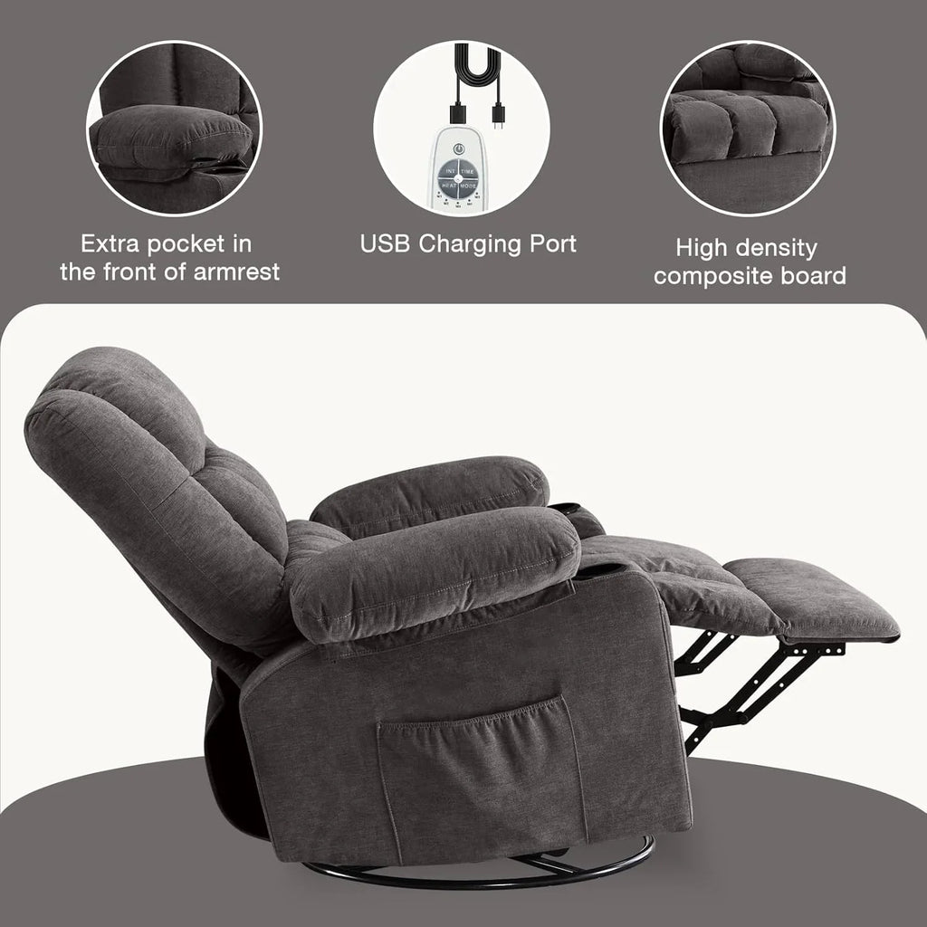 Fauteuil de massage rotatif à bascule avec fonctions de massage par vibration et de mesure des calories