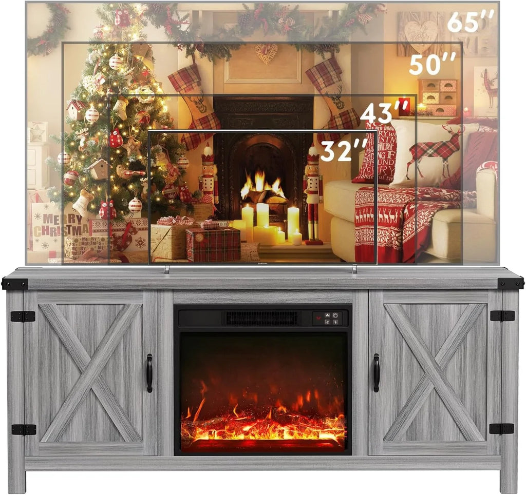 YESHOMY tv-meubel met open haard en twee schuifdeuren, opbergkasten voor tv's tot 65 inch en groter, entertainmentmeubel, mediameubel voor de woonkamer, 58 inch 