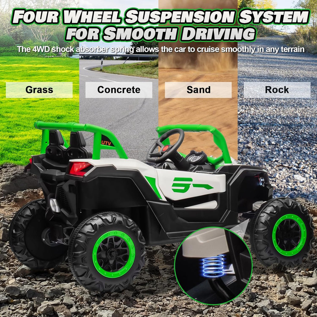 Voiture télécommandée pour enfants JOYRACER avec 4 moteurs de 150 W, amortisseurs, Bluetooth, lecteur MP3 et phares