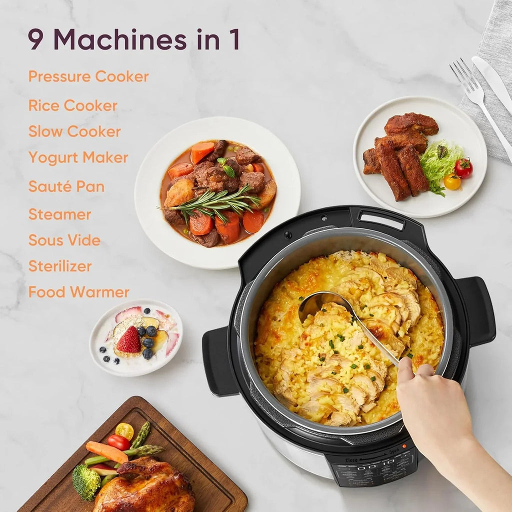 Autocuiseur COSORI 6 pintes, appareil de cuisine multifonction instantané 9 en 1, conception de ventilation plus sûre, cuiseur à riz, marmite à cuisson lente, sous vide, sauteuse, 1100 W, acier inoxydable