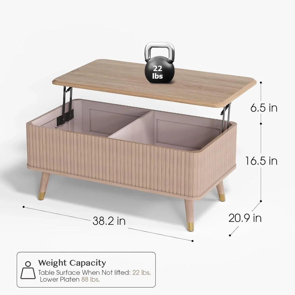 Table basse ronde avec rangement, table centrale encastrée avec portes coulissantes