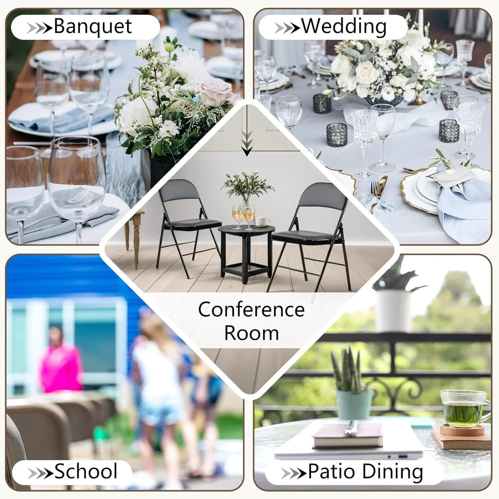 DUMOS Lot de 2 chaises pliantes rembourrées en cuir, siège commercial empilable portable pour intérieur et extérieur