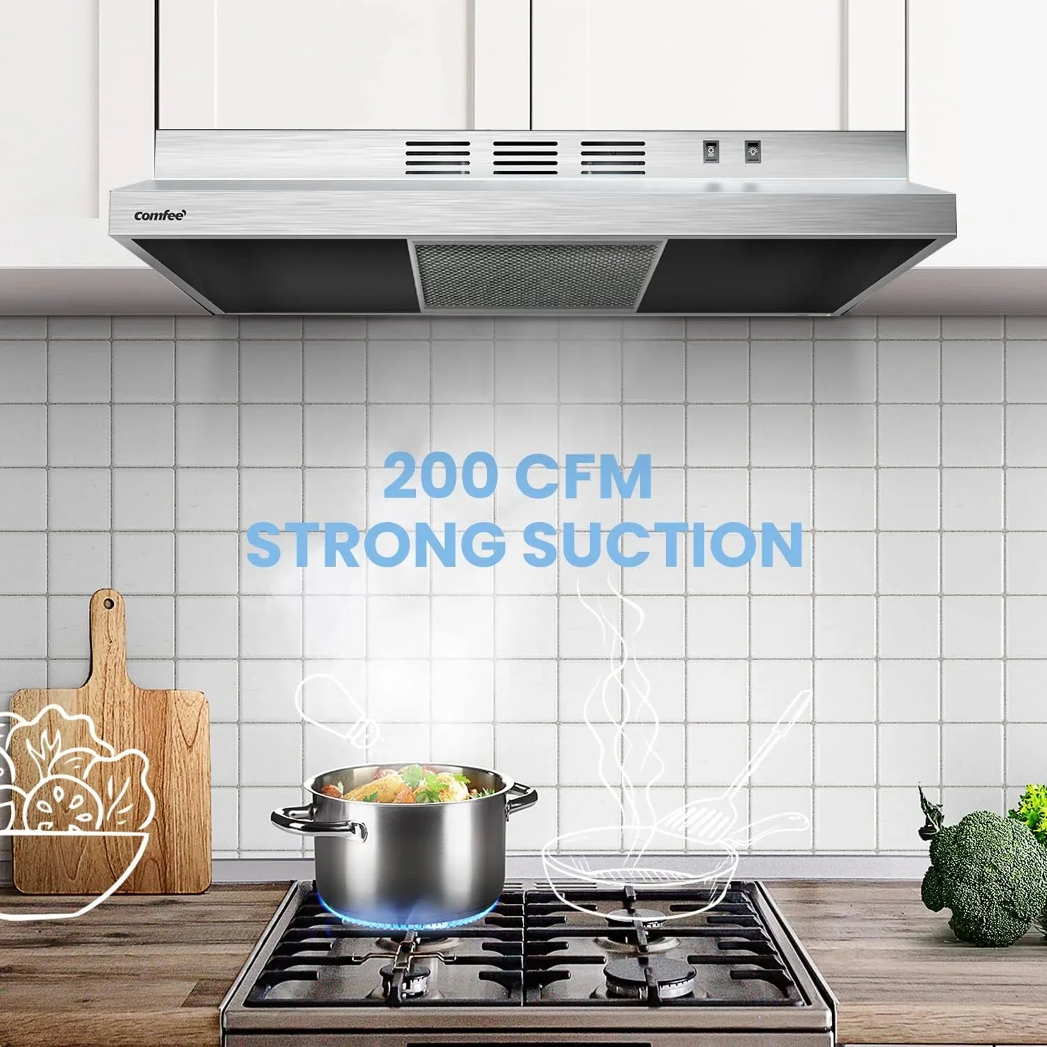 Filtre de cuisine réutilisable en acier inoxydable durable Comfee 30 po pour conduit/sans conduit sous armoire