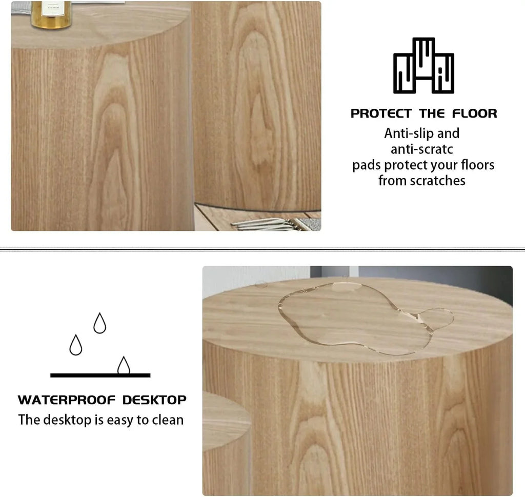Lot de 2 tables basses gigognes, table basse ronde moderne avec pieds antidérapants, tables d'appoint circulaires en bois de noyer