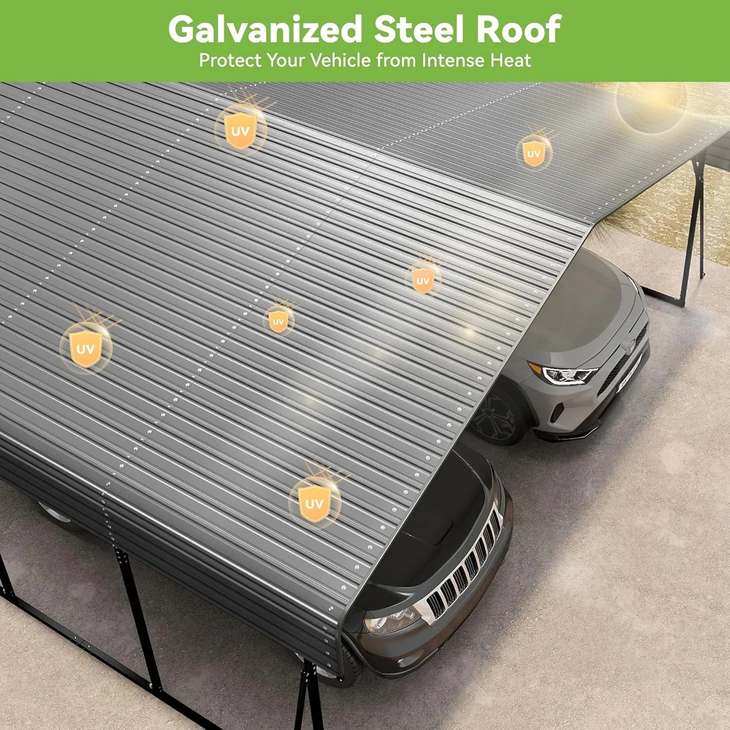 Abri d'auto en métal robuste de 10'x15', abri de garage extérieur avec cadre plus lourd