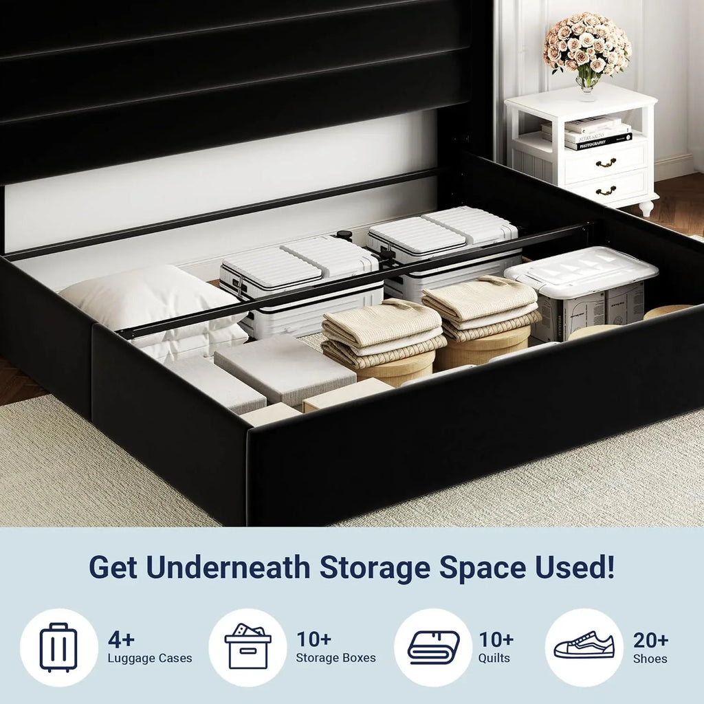 Lit queen-size relevable avec rangement Allewie, tête de lit à oreilles moderne et support hydraulique