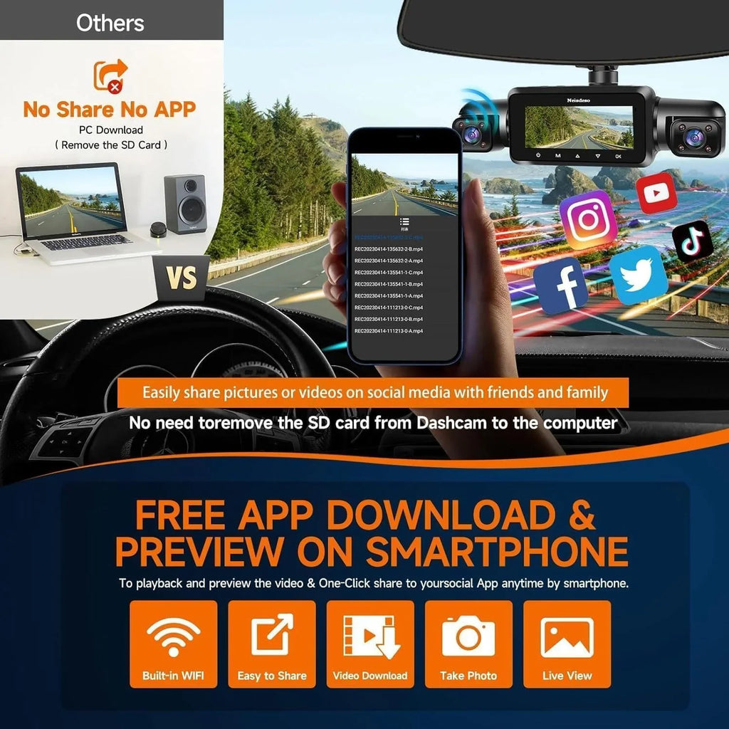 Caméra embarquée 360° 4 canaux FHD 4 x 1080p Wi-Fi GPS Commande vocale, caméra embarquée frontale 2K + 1080p x 2, avec carte SD 64 Go, vision nocturne, mode stationnement 24h/24
