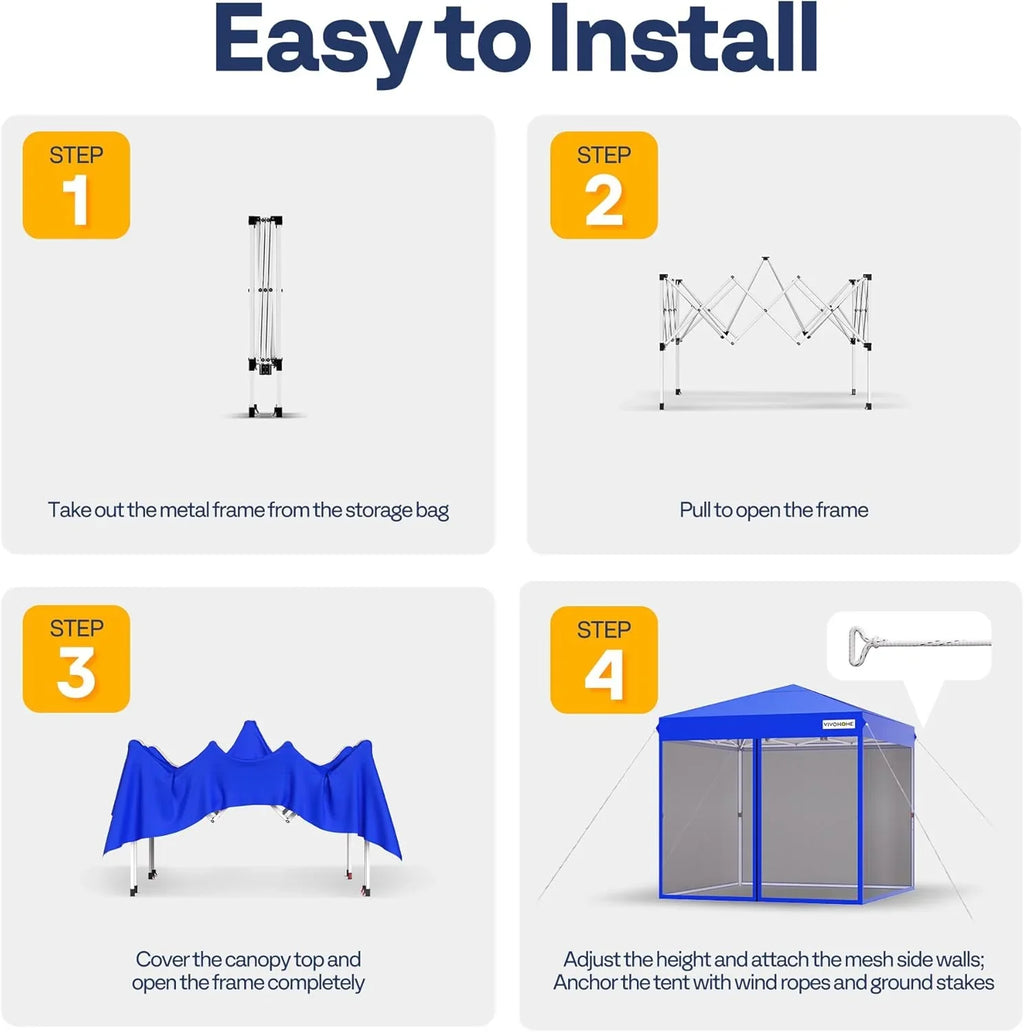 Auvent escamotable facile à monter de 10 x 10 pieds, tente moustiquaire d'extérieur avec moustiquaire, 2 portes à glissière et sac à roulettes