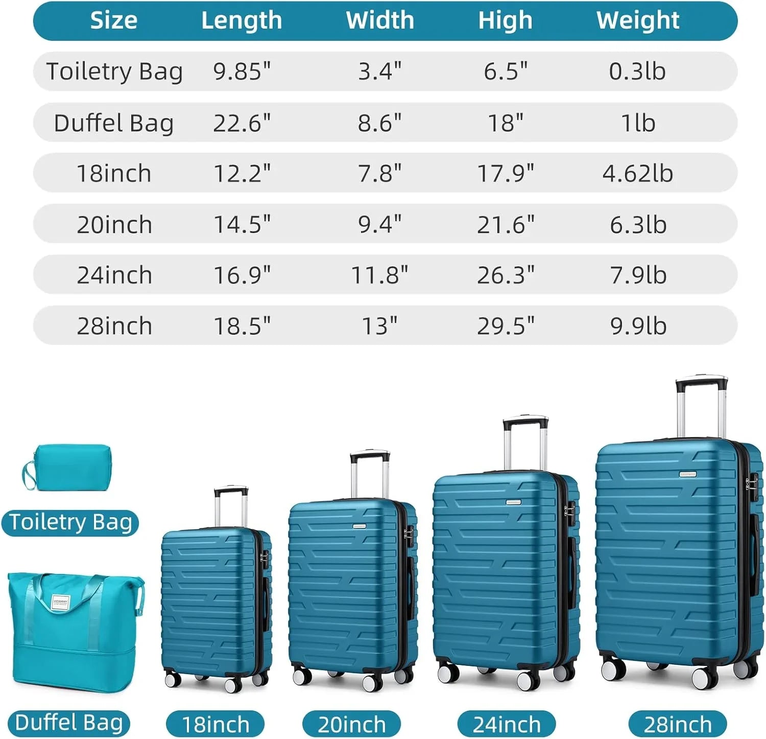 Ensemble de bagages à main légers et extensibles à coque rigide de 6 pièces