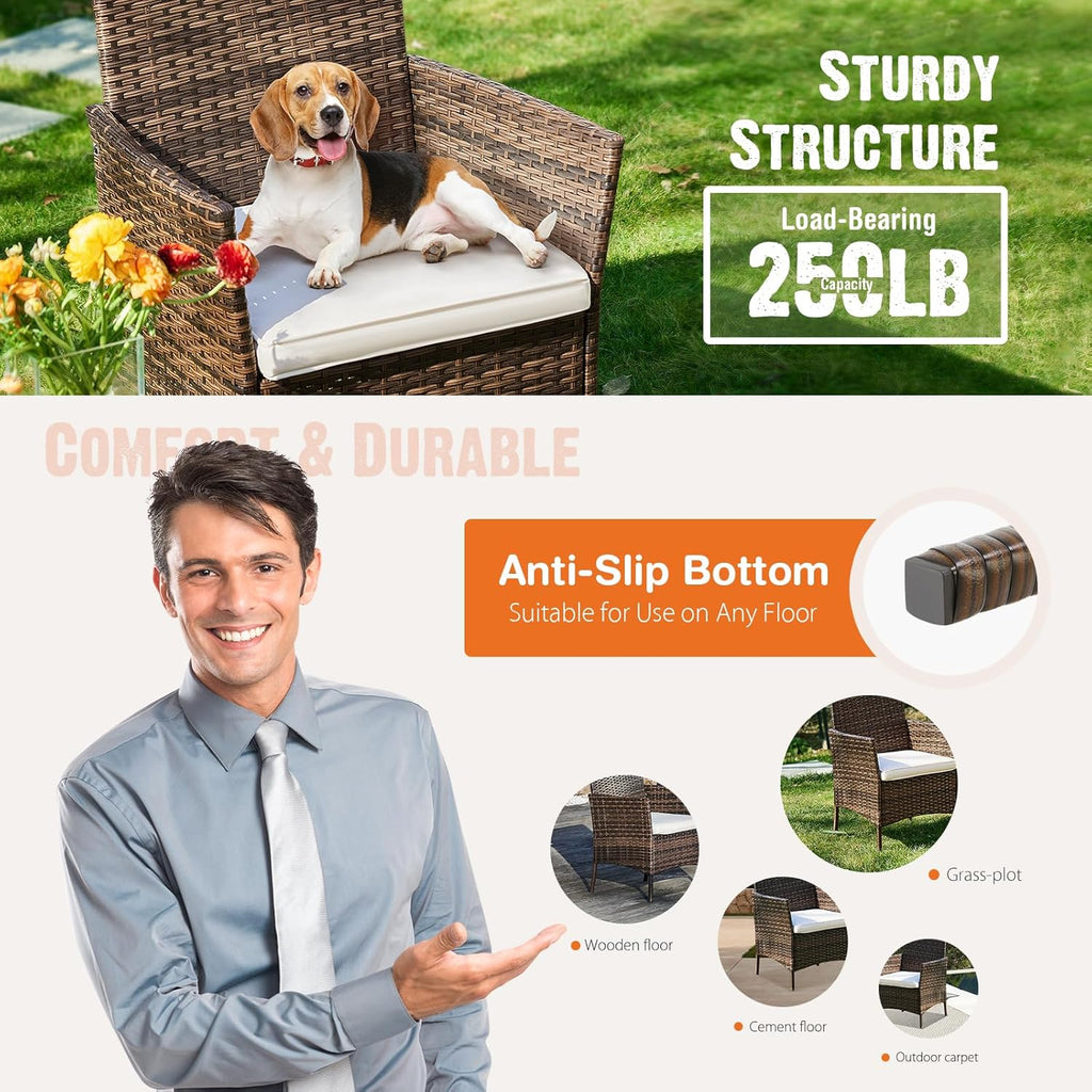 Ensemble de meubles de patio 3 pièces Sweetcripy, en osier tressé à la main