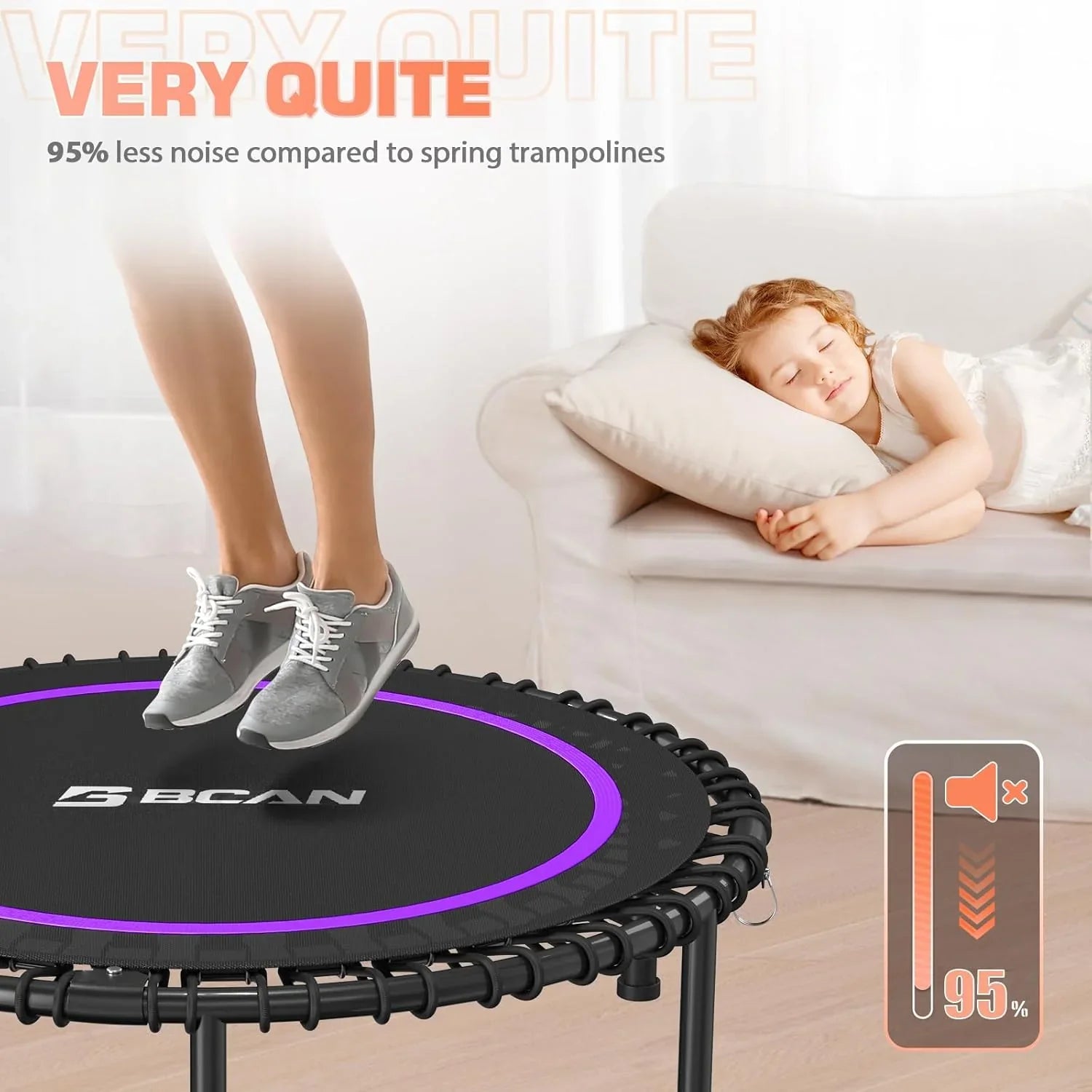 Mini-trampoline pliable BCAN 450/550 lb, trampoline de fitness 40"/48" stable et silencieux