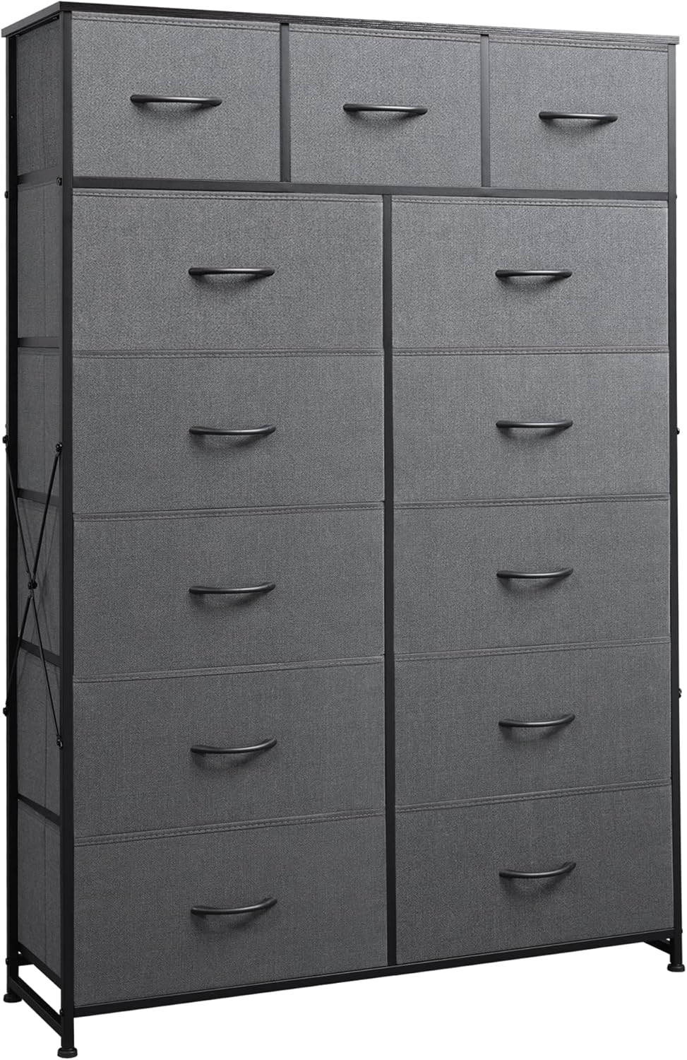 Meuble de rangement WLIVE avec 13 bacs en tissu, tiroirs de rangement avec cadre en acier, grande tour de rangement pour salon, couloir, bureau, noir anthracite